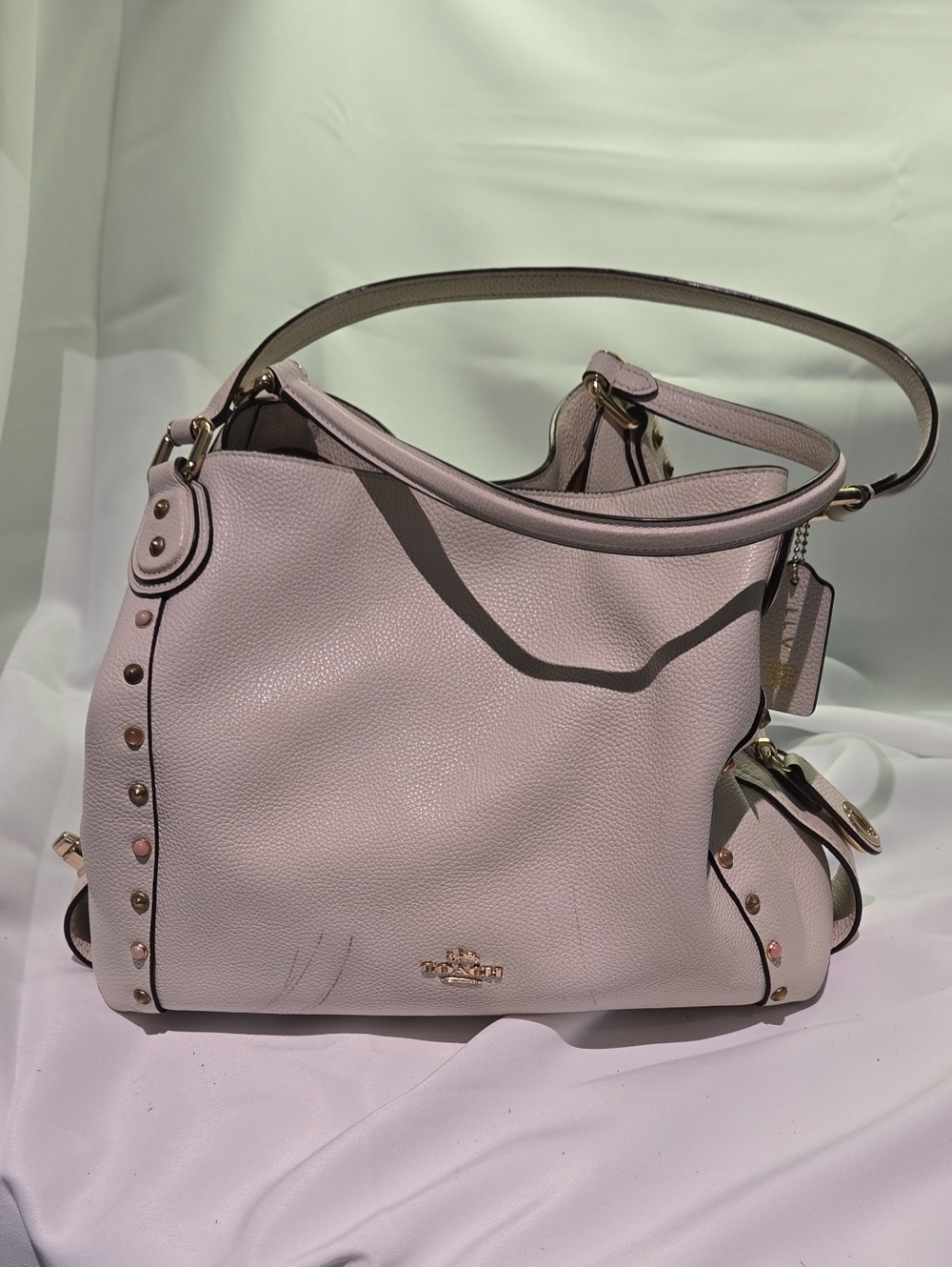 Coach Pebble Leather Shoulder Bag in Pale Pink with Gold Hardware